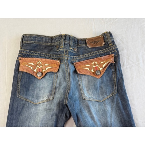 Affliction‎ Y2K Jeans Men's Size 36x33 Cooper Bootcut Leather Flap Pockets - Picture 2 of 16